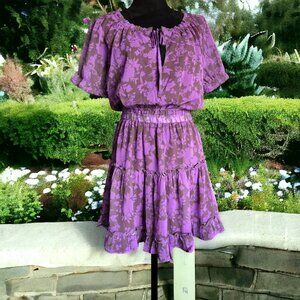 NWT DEE ELLY (MED) Cottagecore Purple Floral Ruffle Dress.